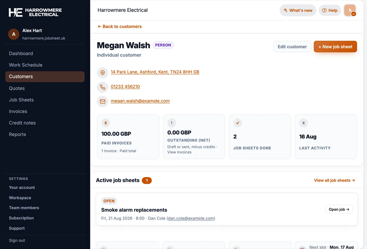 Customer profile for Megan Walsh on a computer