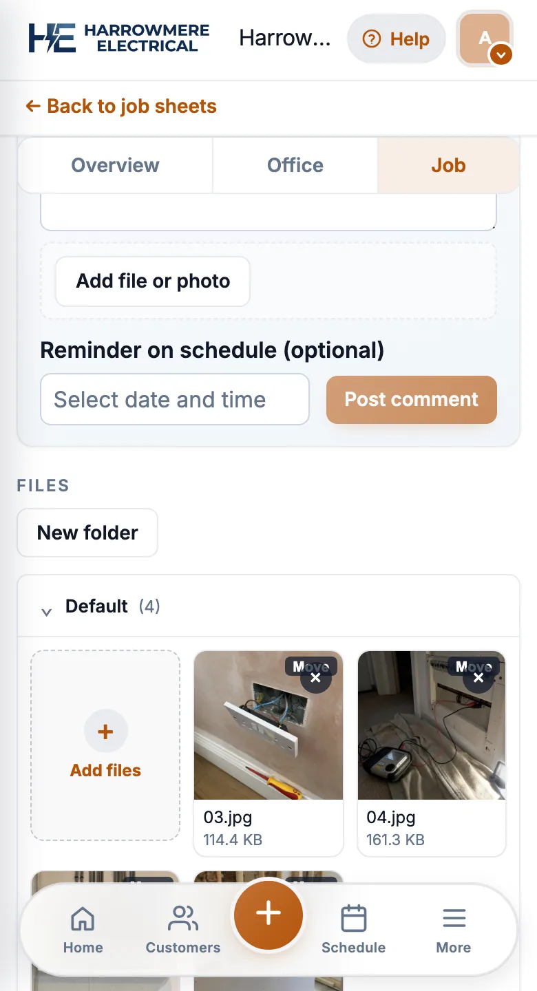 Job Files section on a phone