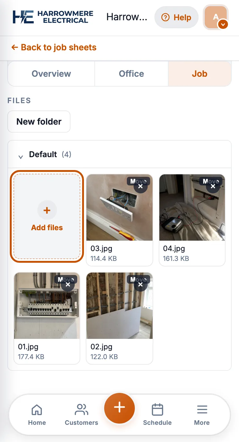 Job Files with Add files on a phone