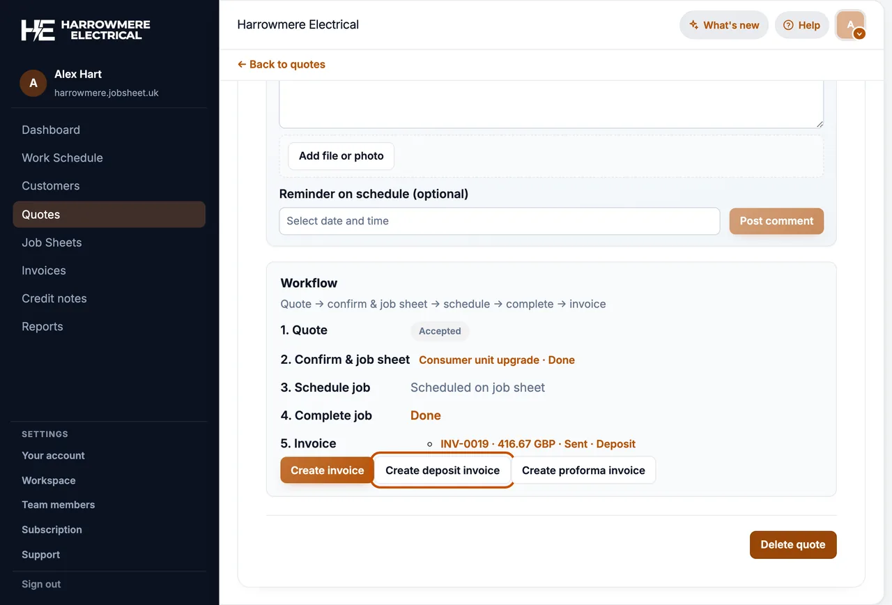 Create deposit invoice on a computer