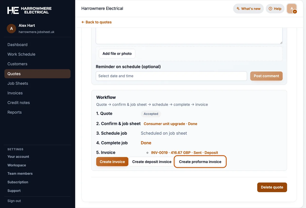 Create proforma invoice on a computer
