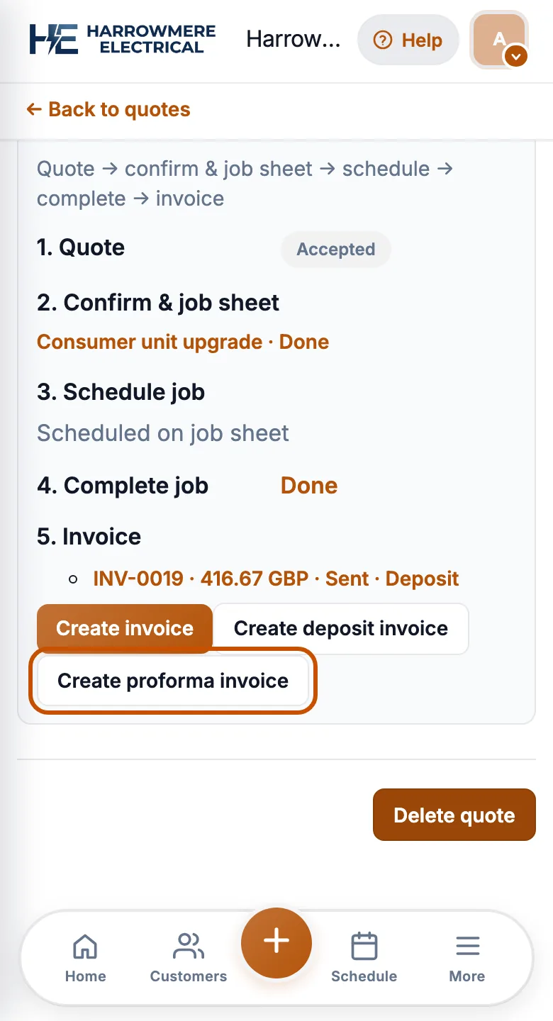 Create proforma invoice on a phone
