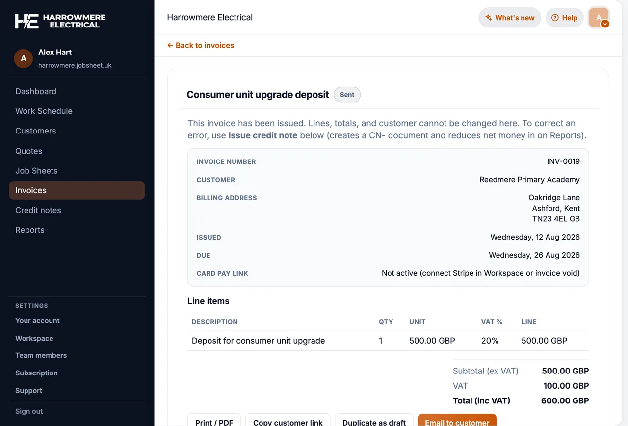 Proforma invoice on a computer
