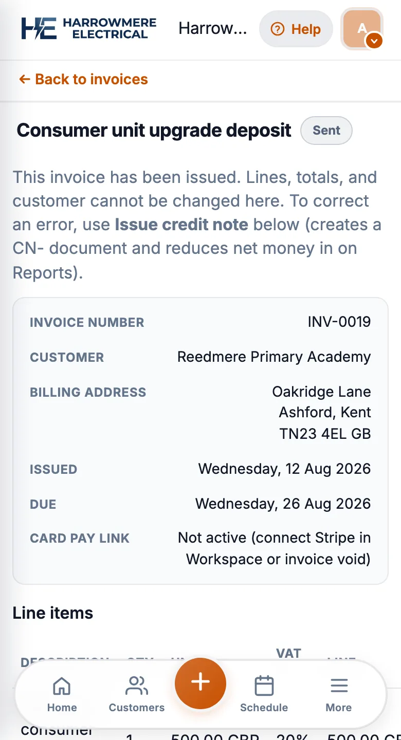 Proforma invoice on a phone