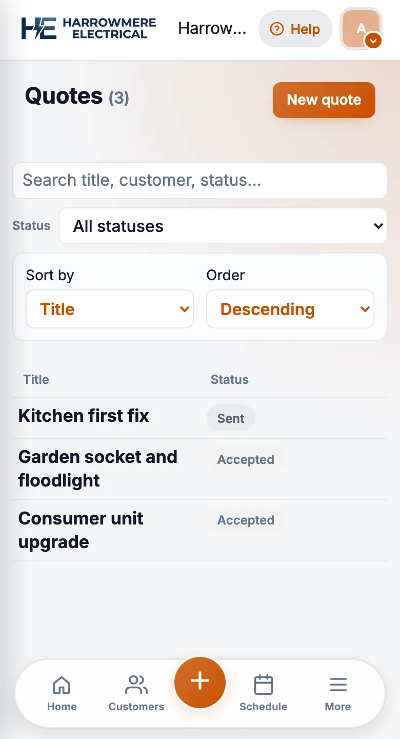Quotes list with New quote on a phone