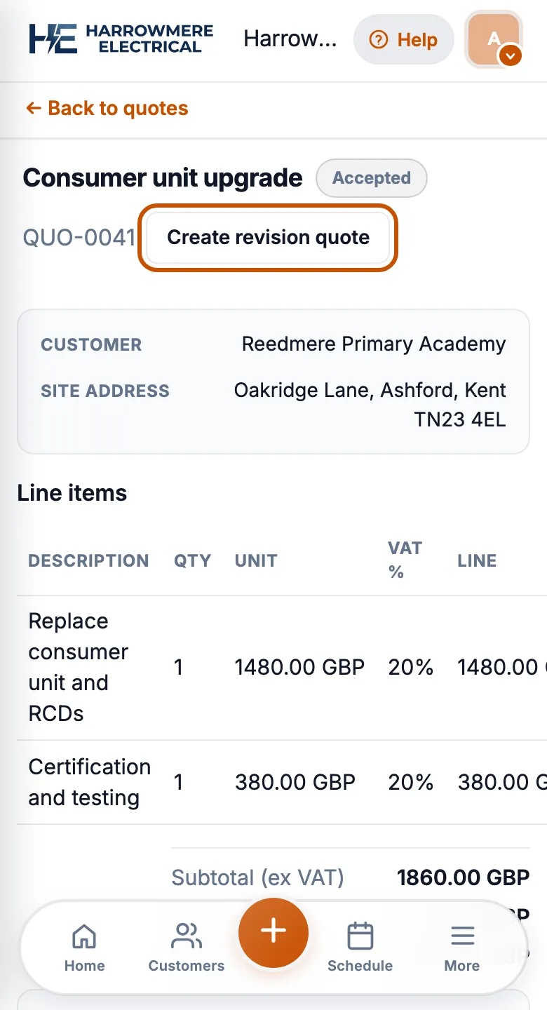 Create revision quote on a phone