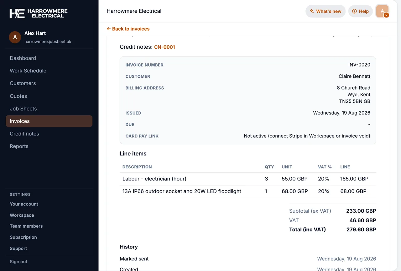 New invoice detail on a computer