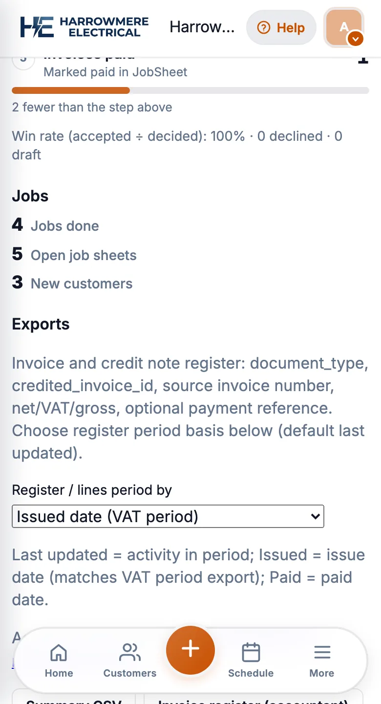 Reports exports list on a phone