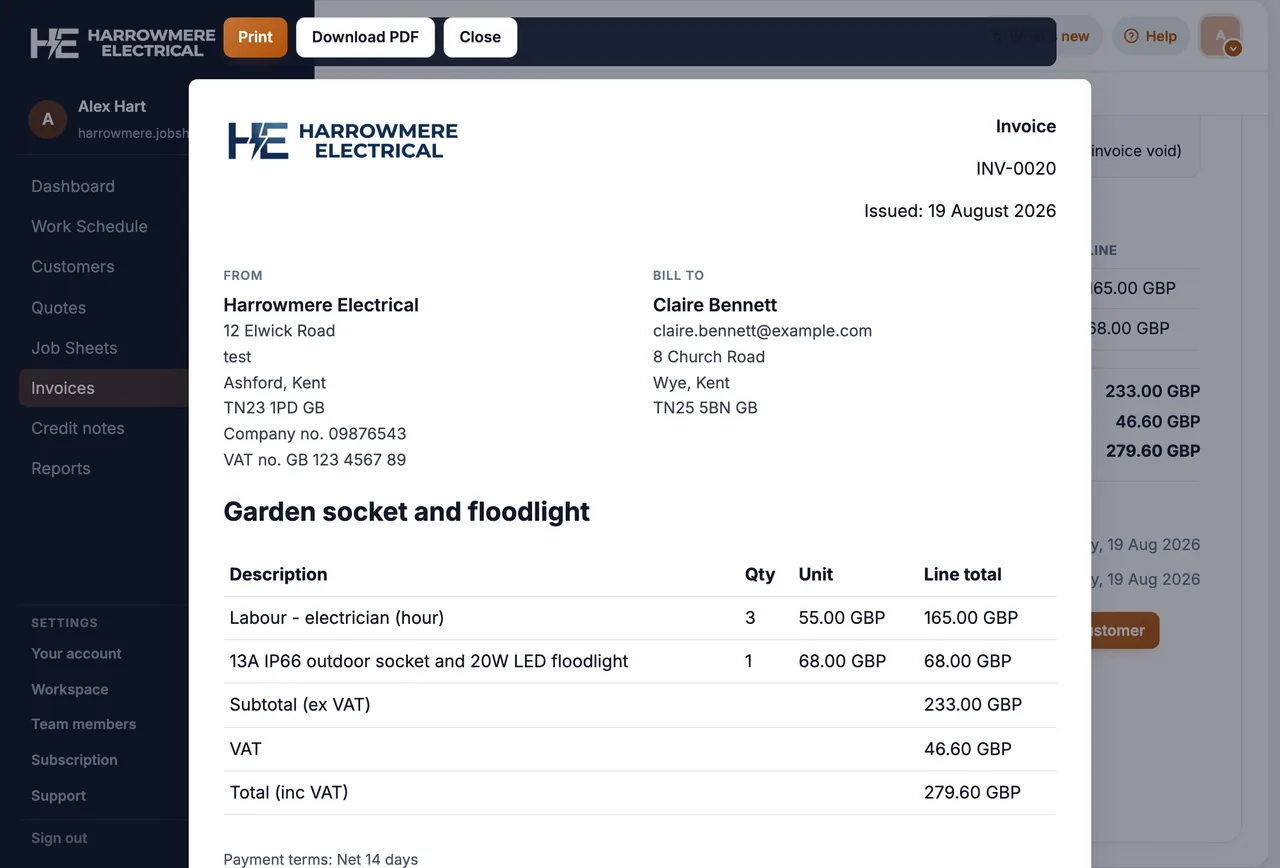 Invoice Print / PDF overlay on a computer