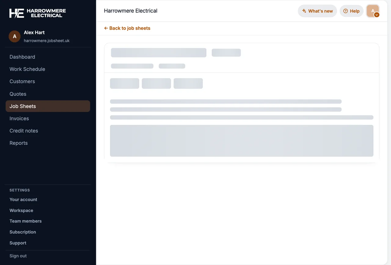 Job sheet header with Duplicate on a computer