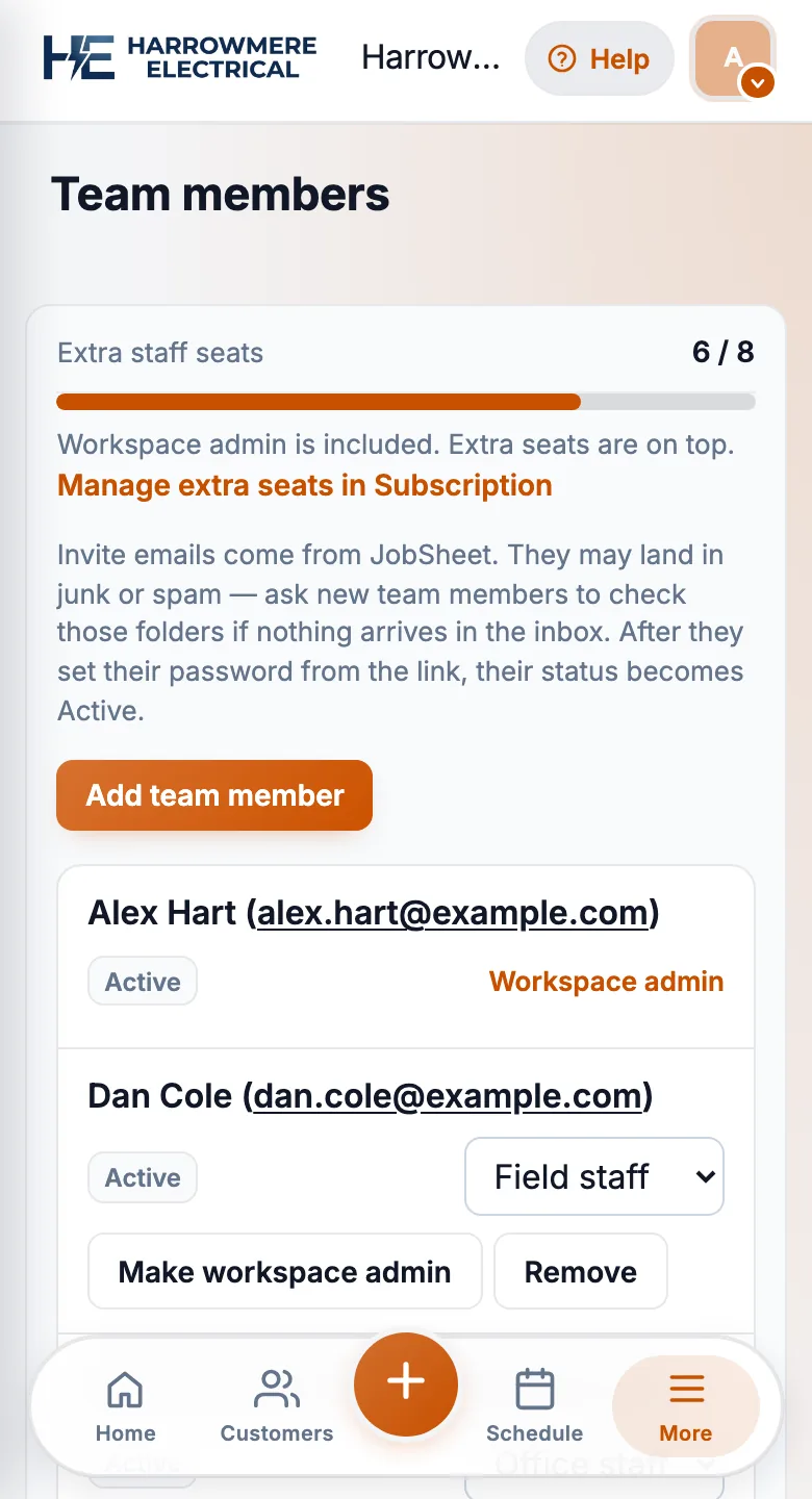 Team member role Field staff or Office staff on a phone