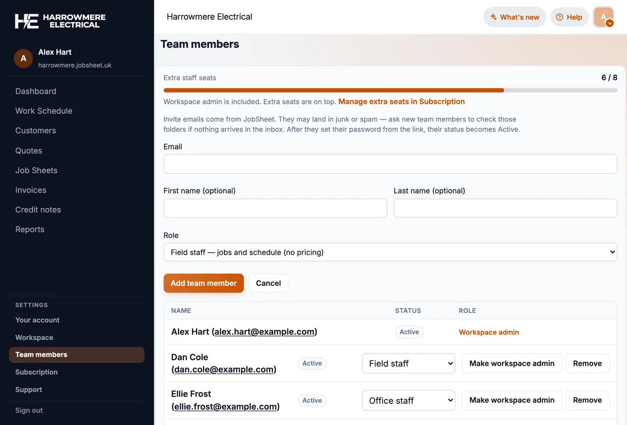 Add team member form on a computer