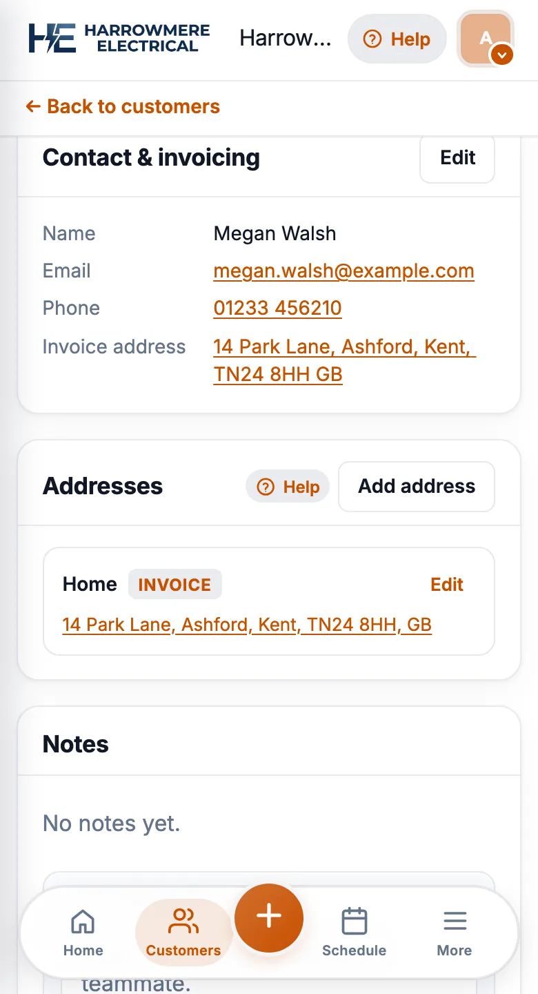 Addresses section on Megan Walsh’s profile on a phone