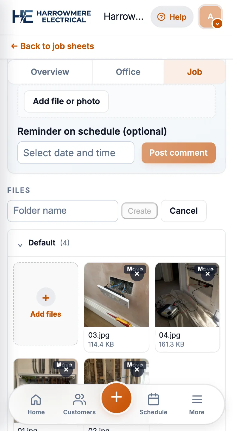 New folder on job files on a phone