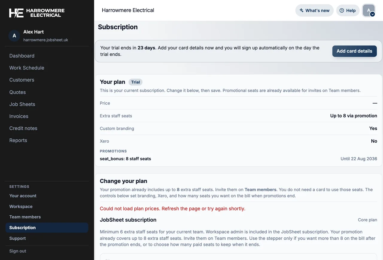 Custom branding add-on on Subscription on a computer