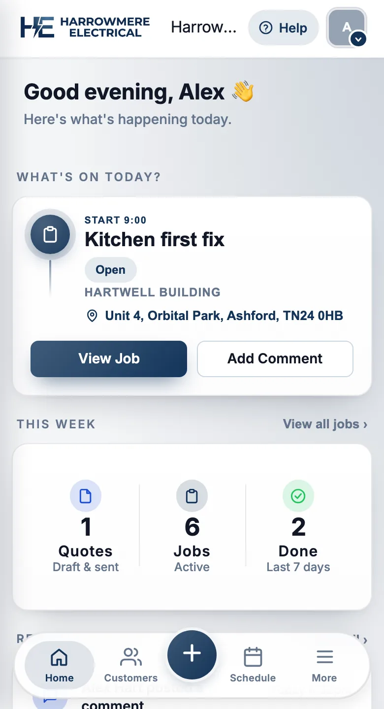 Branded Dashboard in light mode on a phone