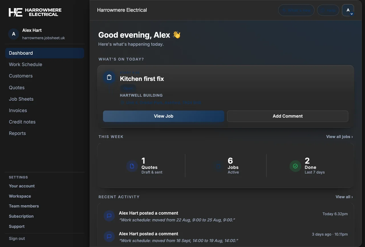 Branded Dashboard in dark mode on a computer