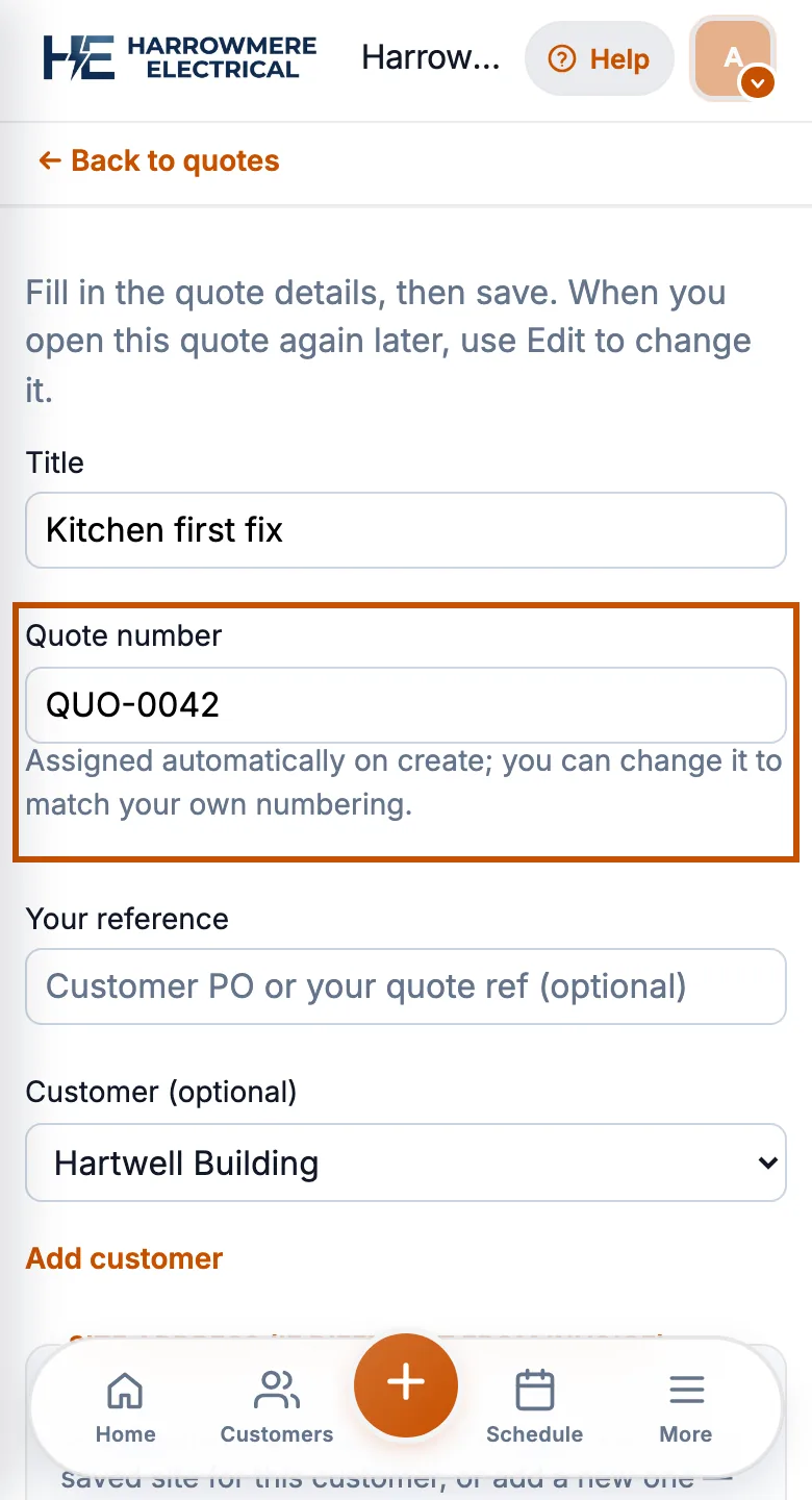Quote number Edit on a phone