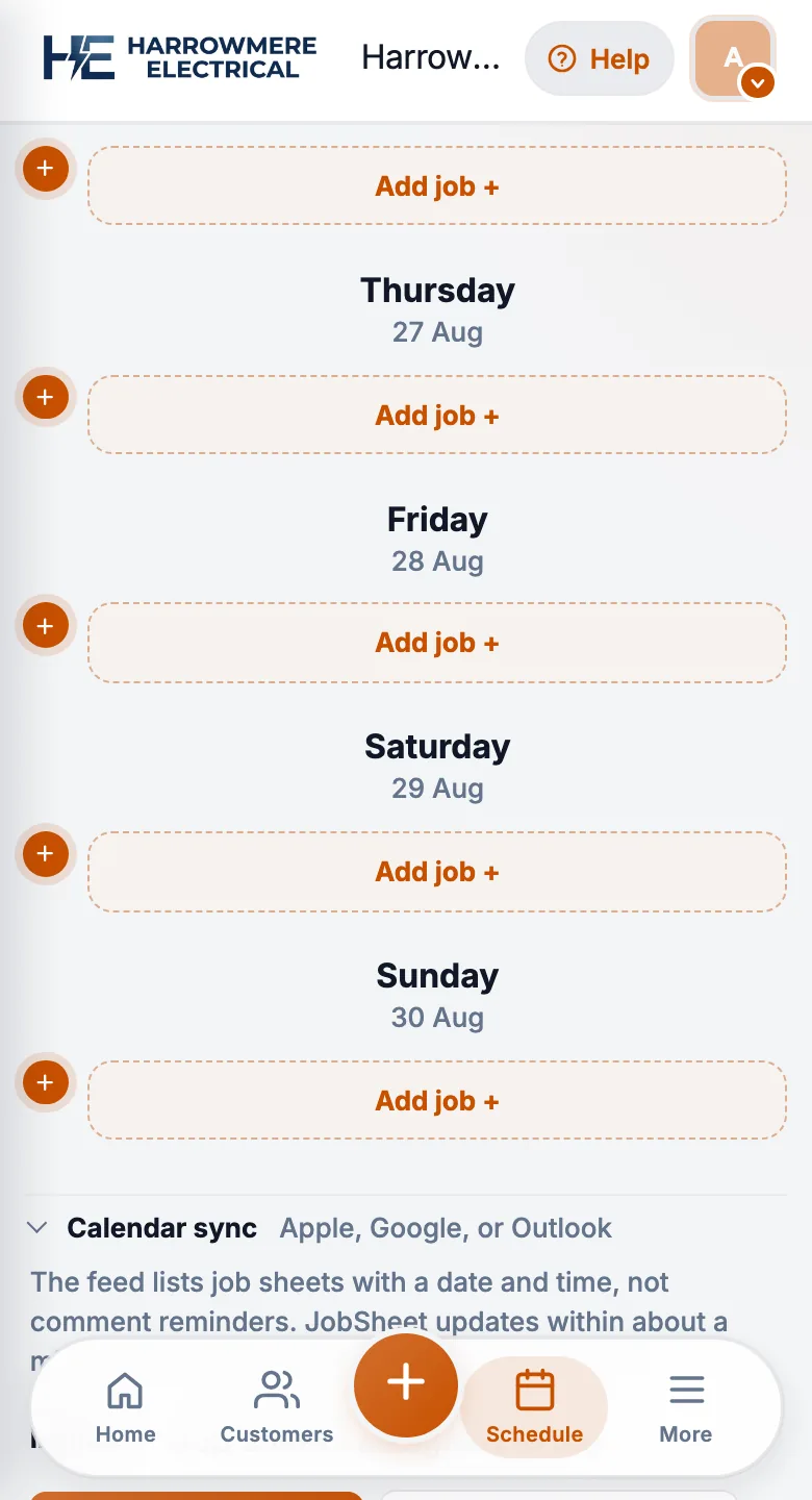 Calendar sync row on Work Schedule on a phone