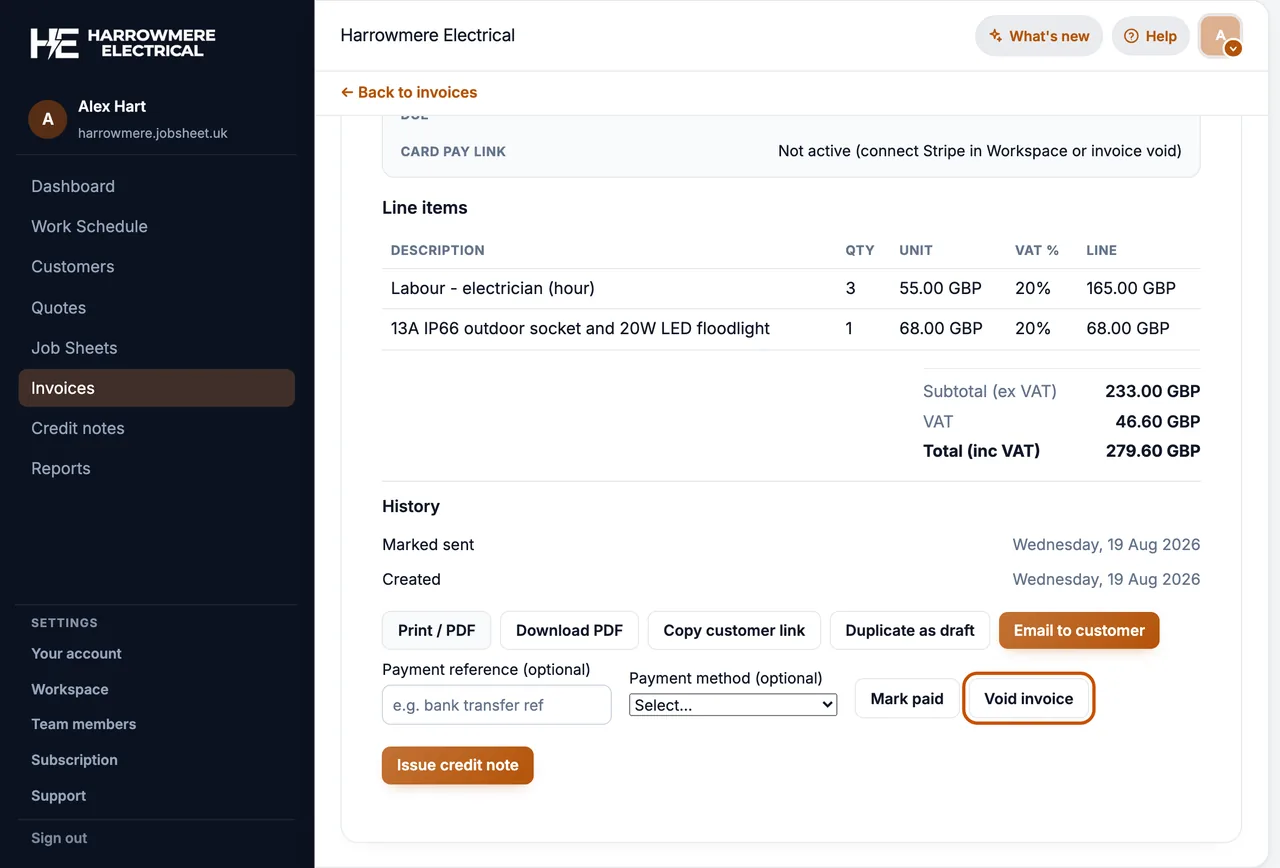 Invoice with Void invoice on a computer