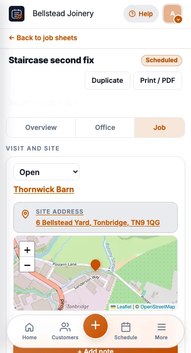 JobSheet job sheet on a phone for carpenters joiners on site