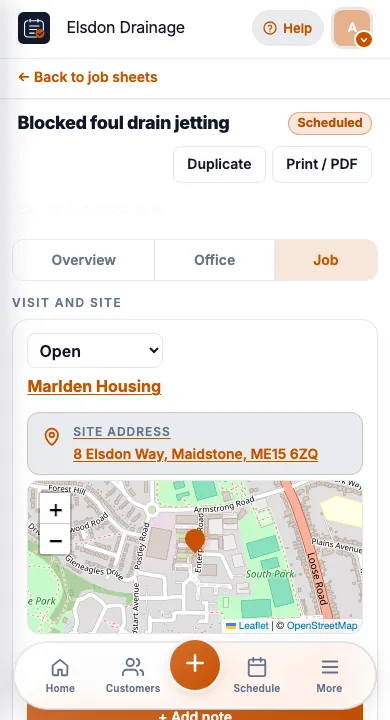 JobSheet job sheet on a phone for drainage sewerage on site