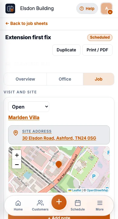 JobSheet job sheet on a phone for general builders on site