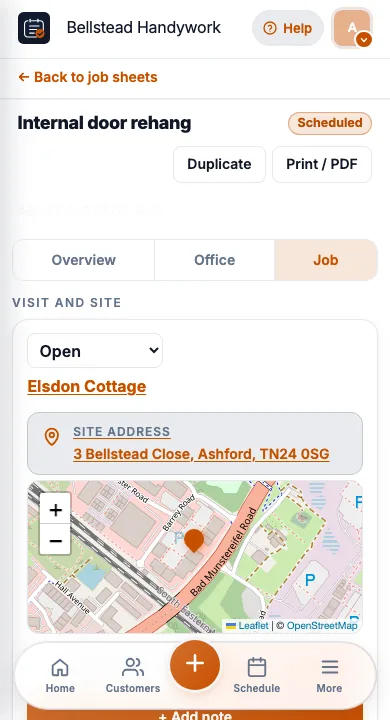 JobSheet job sheet on a phone for handyman multi trade on site
