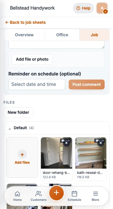 JobSheet mobile job photos and notes for an internal door rehang