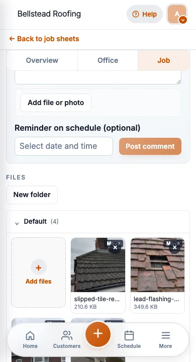 JobSheet mobile job photos and notes for a slipped tile repair