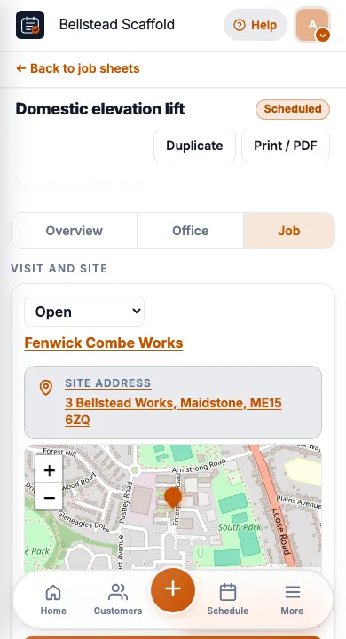 JobSheet job sheet on a phone for scaffolders on site